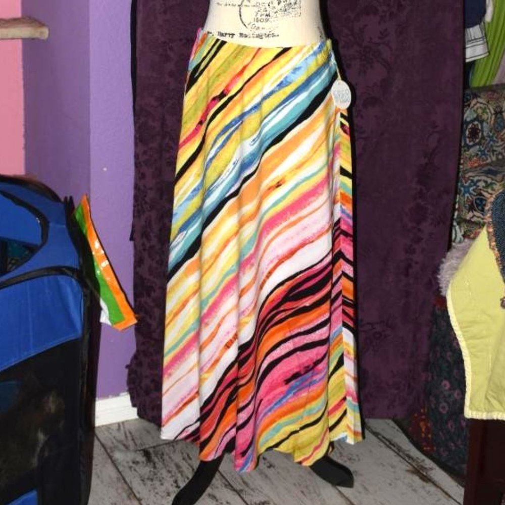 Colorful Artsy Striped Full Length Long Maxi Skirt Lined M BNWT Hippie Gypsy